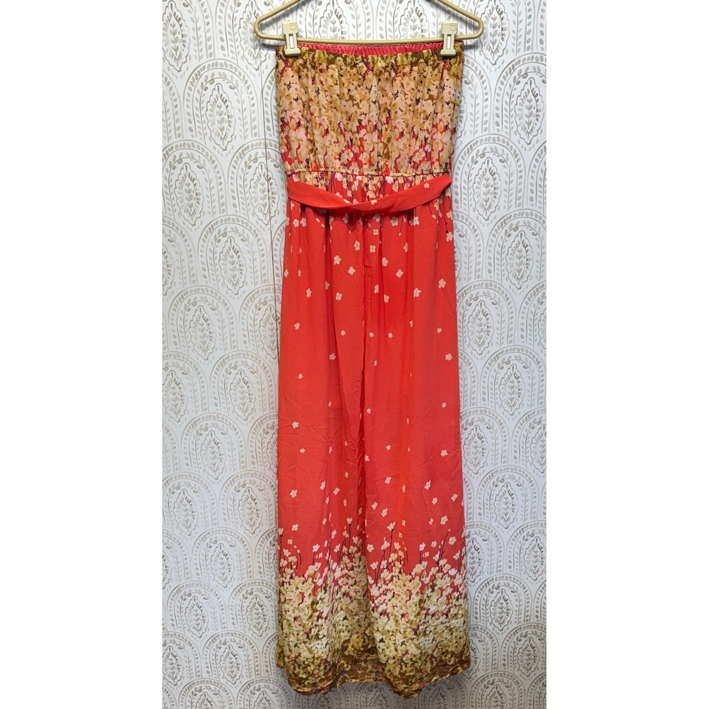 Strapless Coral Floral Maxi Dress - Picture 2 of 8